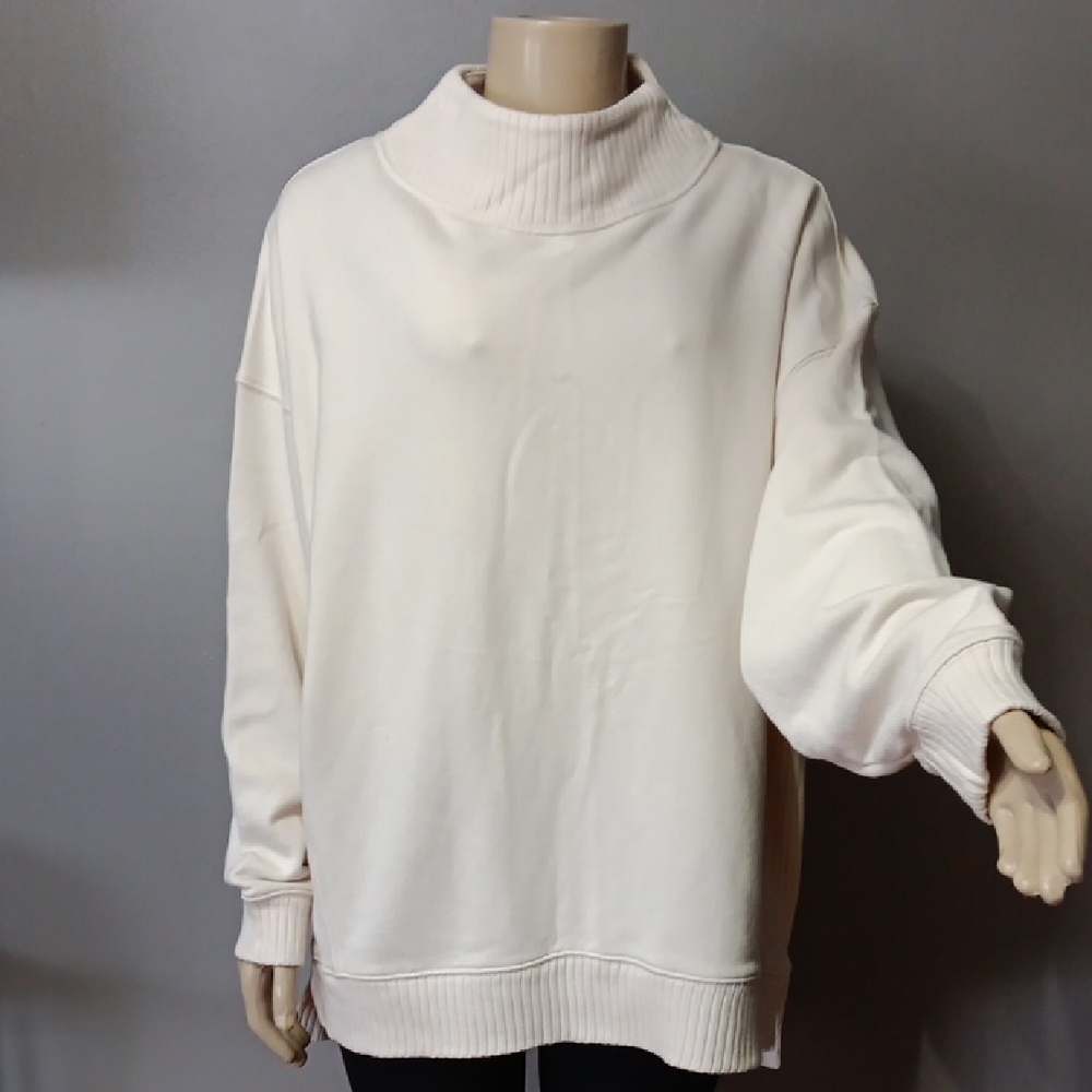 Aerie Crew Neck Over Sized Pullover Terry Cotton Blend Sweatshirt